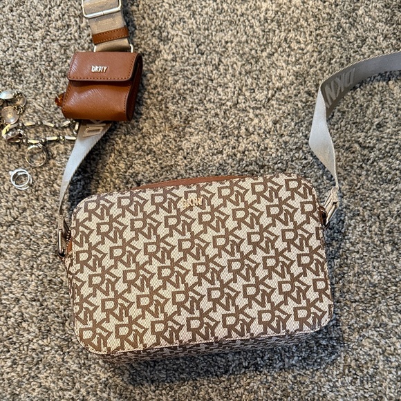 Dkny Handbags - DKNY Brown and Cream Monogram Shoulder Bag